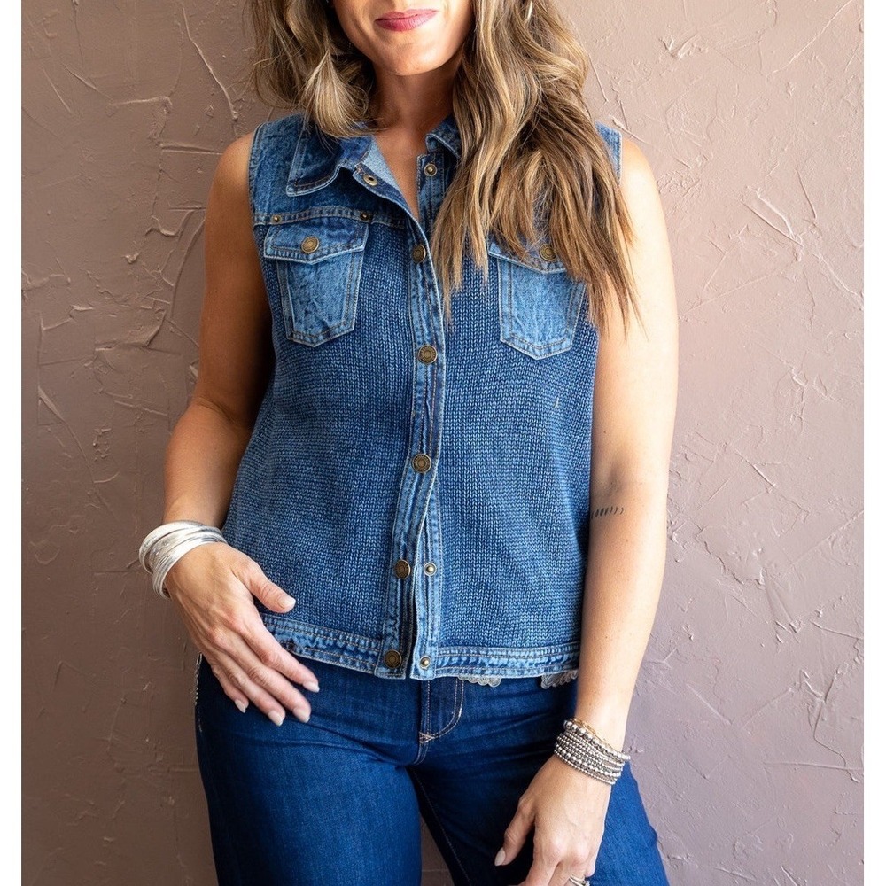 PBJ Blues Denim Sweater Vest B071 Button-Front Small